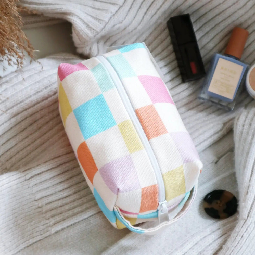 Mini Makeup Bag Pastel Grid | Freon Collective - Pretty by Her- handmade locally in Cambridge, Ontario