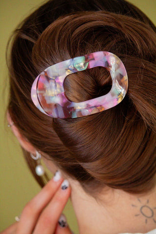 Acetate Circle Cutout Flat Claw Clips: Pink and Green - Pretty by Her- handmade locally in Cambridge, Ontario