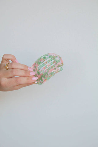 Acetate Circle Cutout Flat Claw Clips: Pink and Green - Pretty by Her- handmade locally in Cambridge, Ontario