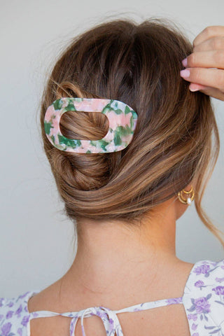 Acetate Circle Cutout Flat Claw Clips: Pink and Green - Pretty by Her- handmade locally in Cambridge, Ontario