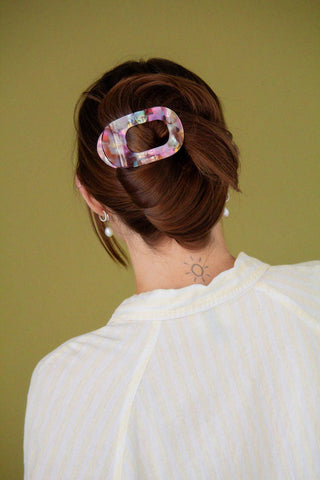 Acetate Circle Cutout Flat Claw Clips: Pink and Green - Pretty by Her- handmade locally in Cambridge, Ontario