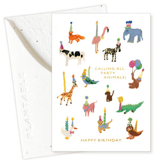 Animal Party Sprout - Birthday Mini Greeting Card - Pretty by Her- handmade locally in Cambridge, Ontario