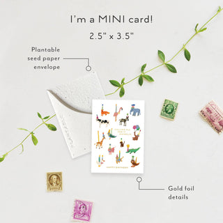 Animal Party Sprout - Birthday Mini Greeting Card - Pretty by Her- handmade locally in Cambridge, Ontario