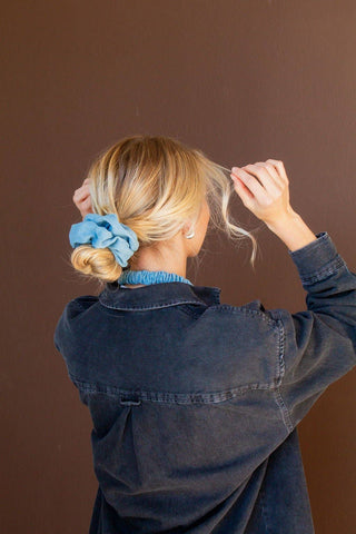 Baby Blue Jean Oversized Scrunchie - Pretty by Her- handmade locally in Cambridge, Ontario
