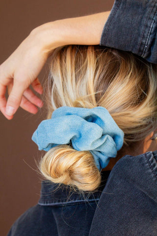 Baby Blue Jean Oversized Scrunchie - Pretty by Her- handmade locally in Cambridge, Ontario