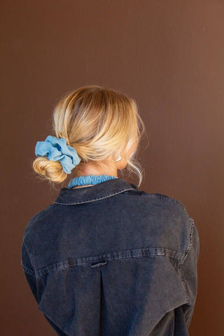 Baby Blue Jean Oversized Scrunchie - Pretty by Her- handmade locally in Cambridge, Ontario