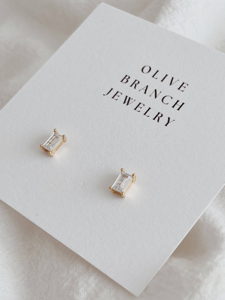 Baguette - Cut Stud Earrings: Gold - Pretty by Her - handmade locally in Cambridge, Ontario
