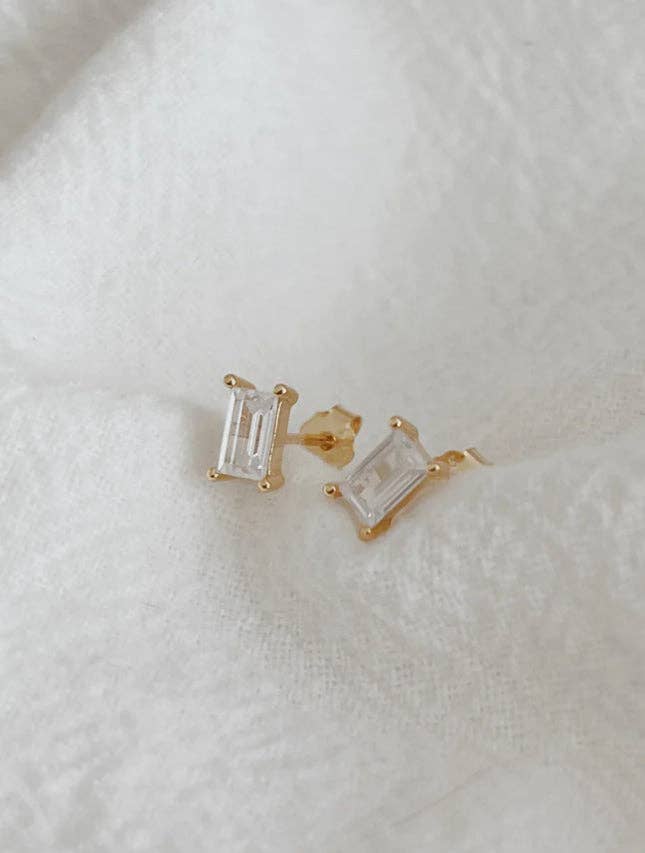 Baguette - Cut Stud Earrings: Gold - Pretty by Her - handmade locally in Cambridge, Ontario