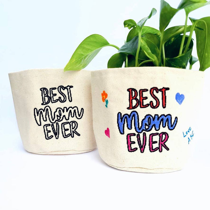 Best Mom Ever Colourable 4" Cotton Canvas Planter - Pretty by Her - handmade locally in Cambridge, Ontario