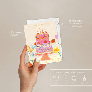 Cherry Cake - Birthday Card - Pretty by Her- handmade locally in Cambridge, Ontario