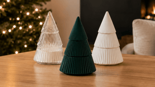 CLEAR RIBBED CHRISTMAS TREE SOY CANDLE: EVERGREEN & APPLES - Pretty by Her- handmade locally in Cambridge, Ontario