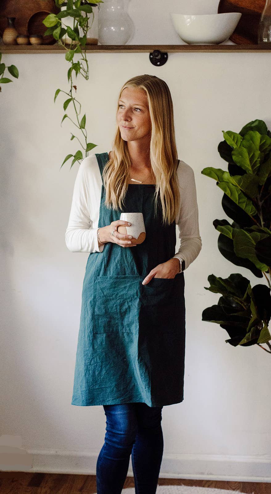 Cross Back Apron: Peacock Blue - Pretty by Her - handmade locally in Cambridge, Ontario