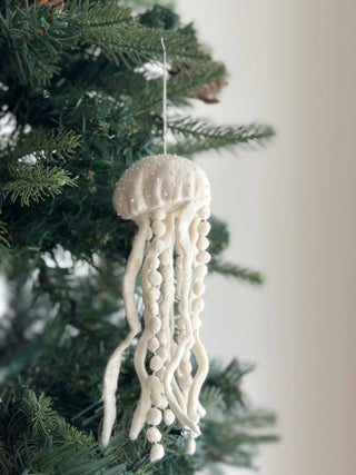 Felt White Jellyfish Ornament - Pretty by Her - handmade locally in Cambridge, Ontario