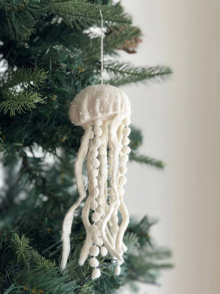 Felt White Jellyfish Ornament - Pretty by Her - handmade locally in Cambridge, Ontario