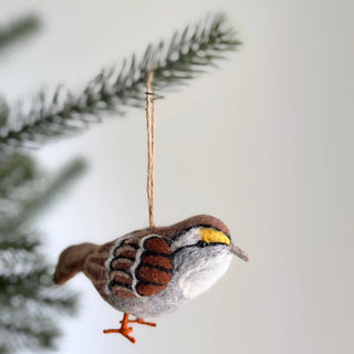 Felt White Throat Sparrow Bird Ornament - Pretty by Her - handmade locally in Cambridge, Ontario