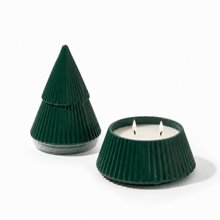GREEN RIBBED CHRISTMAS TREE SOY CANDLE: FRASIER FIR - Pretty by Her- handmade locally in Cambridge, Ontario