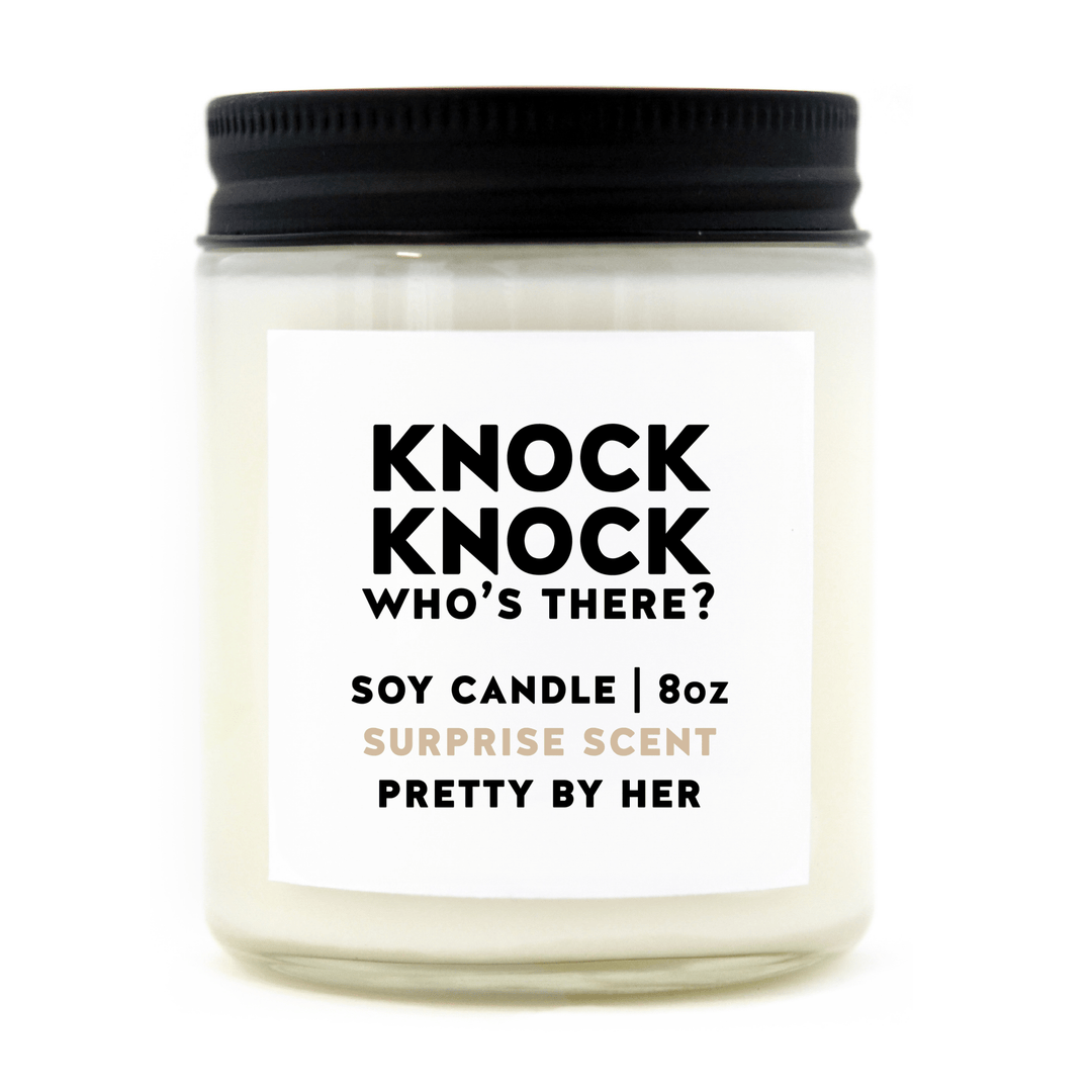 Knock Knock Who's There MYSTERY Soy Wax Candle - Pretty by Her - handmade locally in Cambridge, Ontario