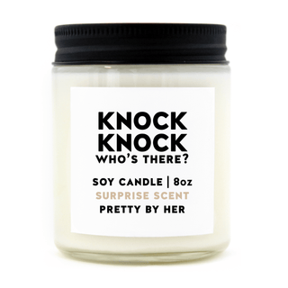 Knock Knock Who's There MYSTERY Soy Wax Candle - Pretty by Her - handmade locally in Cambridge, Ontario