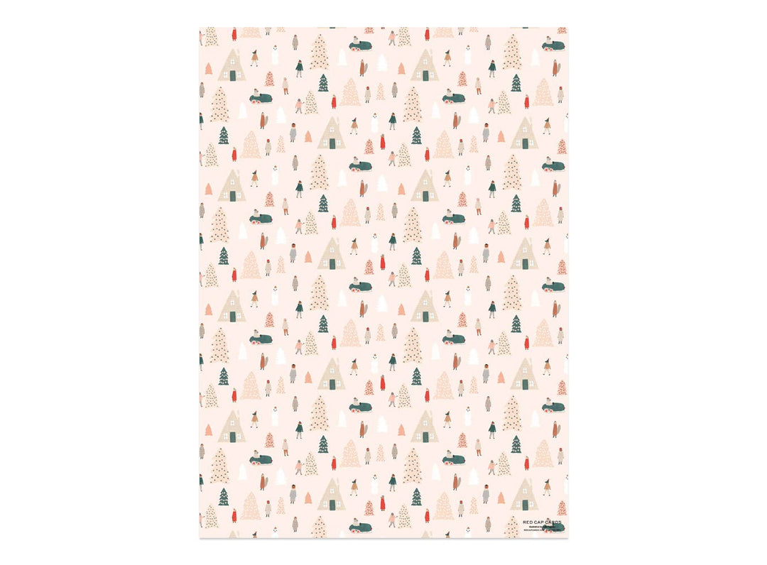 Pink Trees holiday wrapping paper: Flat sheets - Pretty by Her - handmade locally in Cambridge, Ontario