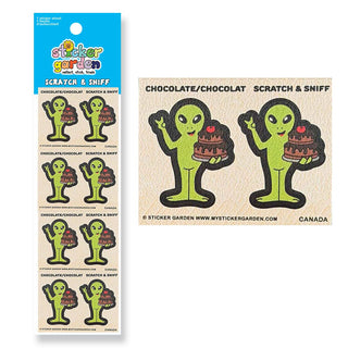 Scratch and Sniff Sticker Sheet Alien Chocolate Scent - Pretty by Her- handmade locally in Cambridge, Ontario