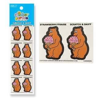 Scratch and Sniff Sticker Sheet Bear Strawberry Scent - Pretty by Her- handmade locally in Cambridge, Ontario