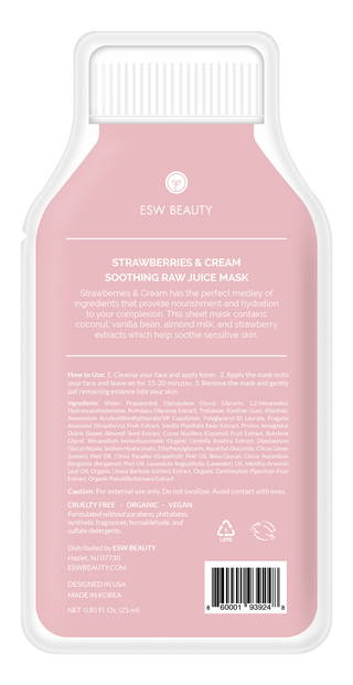 Strawberries and Cream Soothing Raw Juice Sheet Mask: With Peg Hole - Pretty by Her - handmade locally in Cambridge, Ontario