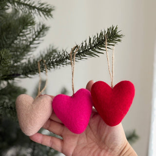 Valentine Felt Heart Ornaments - Set of 3 - Pretty by Her - handmade locally in Cambridge, Ontario