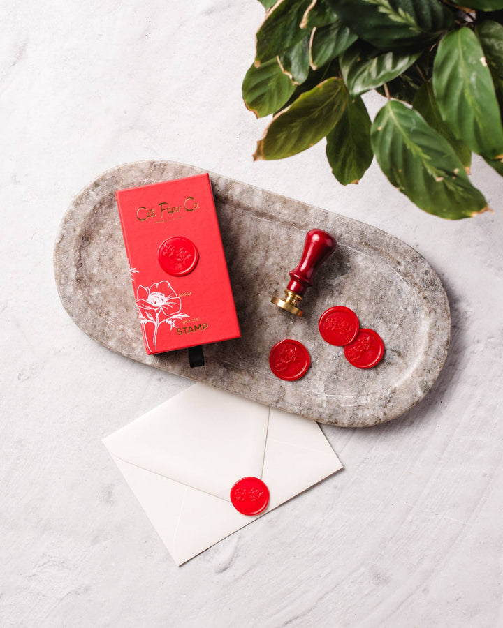 Wax seal stamp and wax stick set: Poppy - Pretty by Her - handmade locally in Cambridge, Ontario
