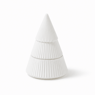 WHITE RIBBED CHRISTMAS TREE SOY CANDLE: EVERGREEN & APPLES - Pretty by Her- handmade locally in Cambridge, Ontario