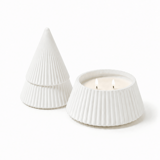 WHITE RIBBED CHRISTMAS TREE SOY CANDLE: EVERGREEN & APPLES - Pretty by Her- handmade locally in Cambridge, Ontario