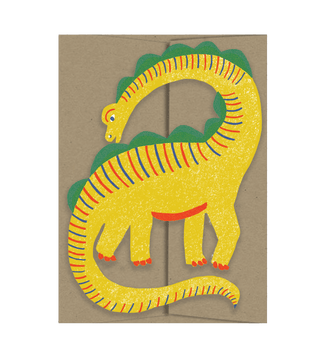 Yellow Dino  Playtime Collection - Die Cut Card - Pretty by Her- handmade locally in Cambridge, Ontario