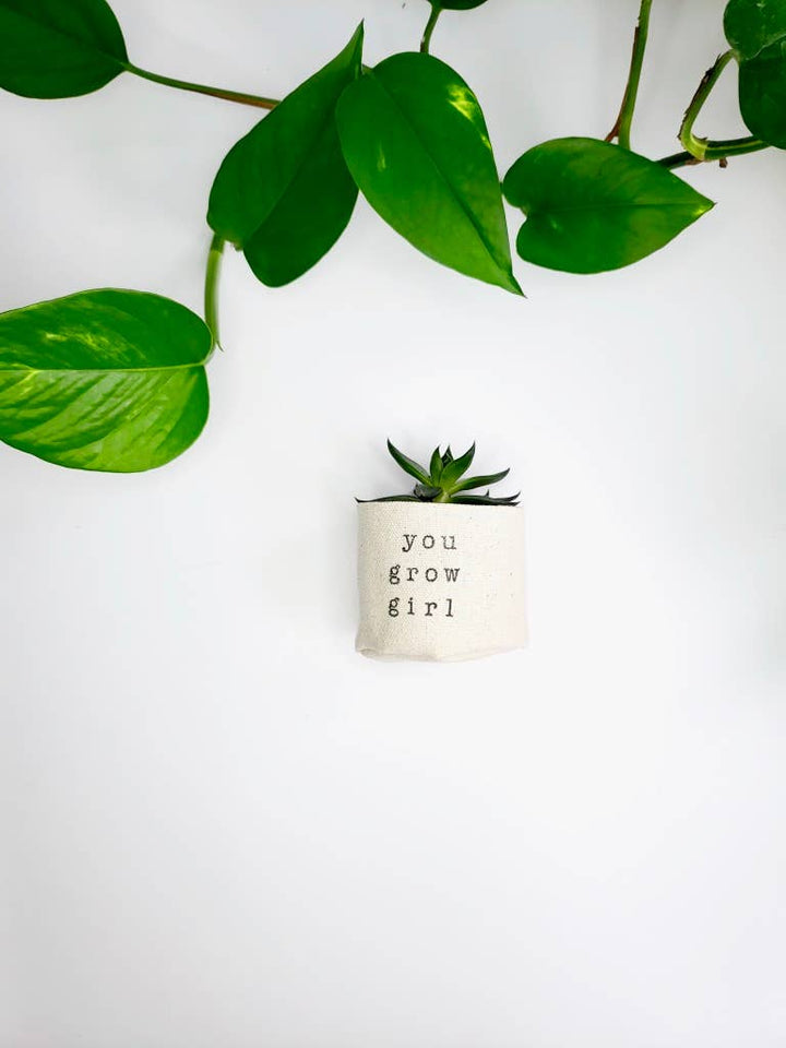 You Grow Girl 2" Canvas Plant Pot Cover - Pretty by Her - handmade locally in Cambridge, Ontario