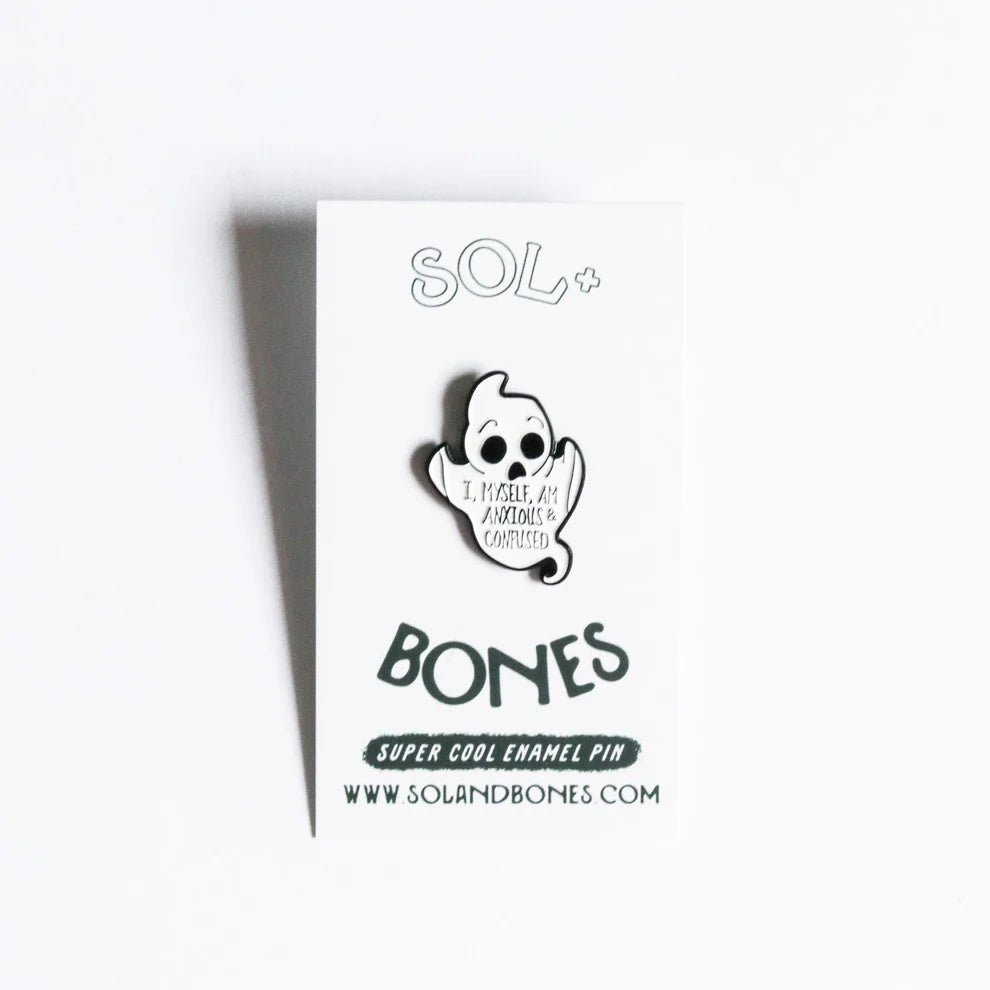 Anxious Ghost Enamel Pin | Sol + Bones - Pretty by Her- handmade locally in Cambridge, Ontario