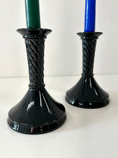 Black Amethyst Glass Candlesticks - Pretty by Her- handmade locally in Cambridge, Ontario