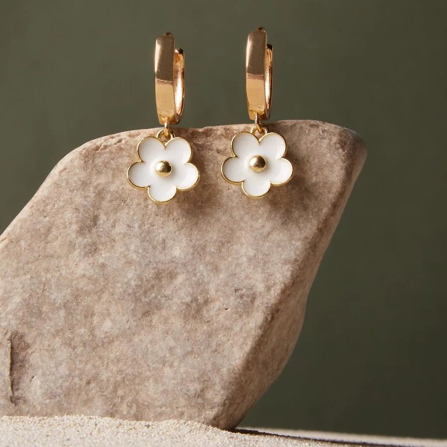 Daisy Flower Gold Hoop Earrings | TISH Jewelry - Pretty by Her- handmade locally in Cambridge, Ontario