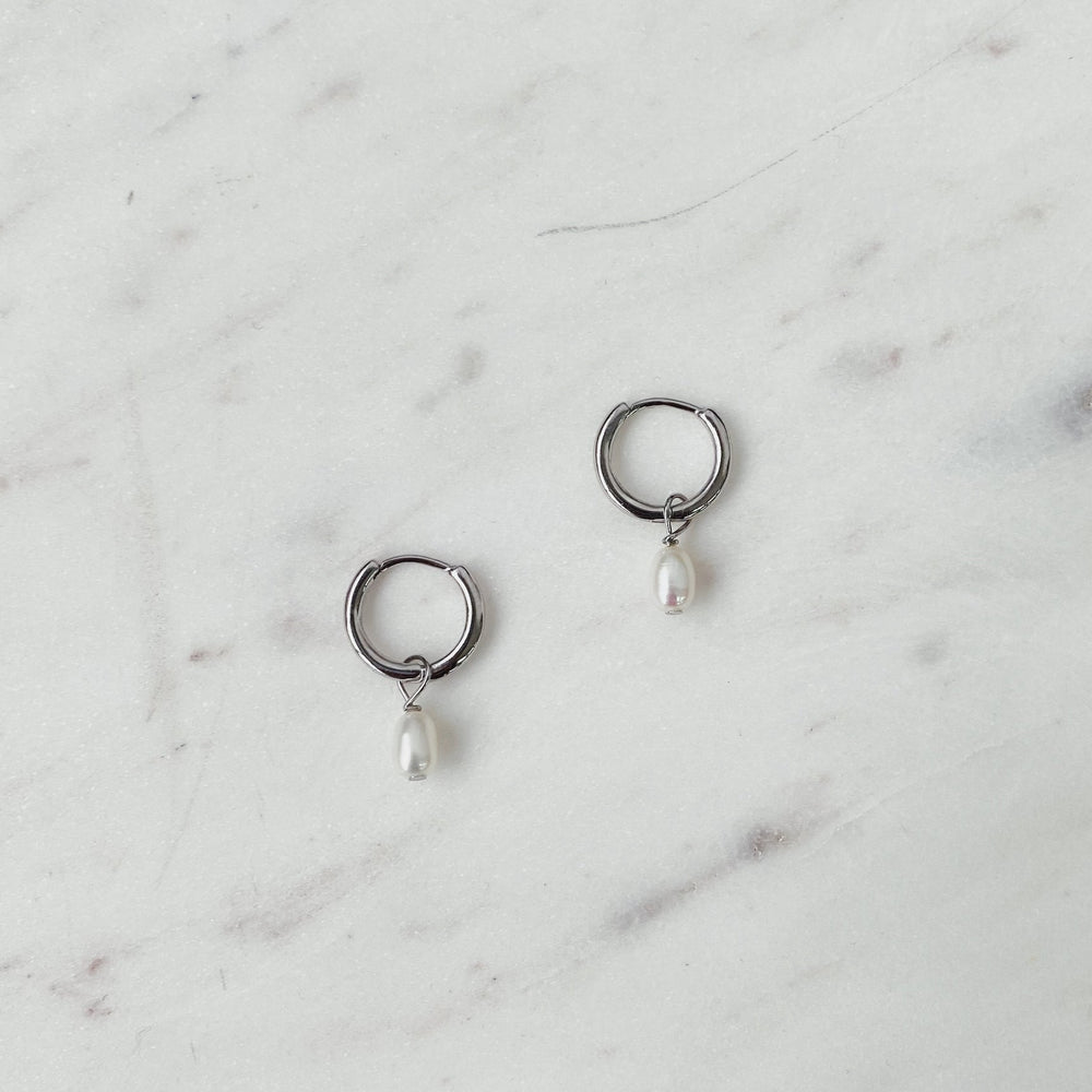 Dolka Silver Pearl Hoop Earrings | Horace Jewelry - Pretty by Her- handmade locally in Cambridge, Ontario