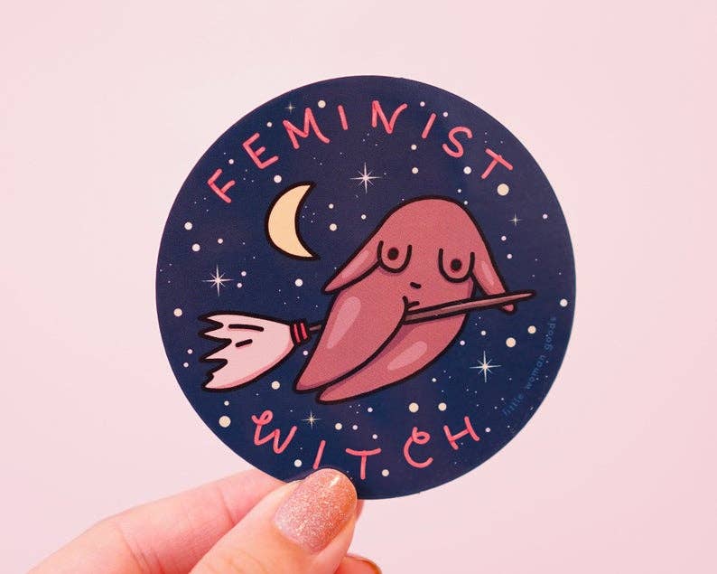 Feminist Witch Vinyl Sticker | Little Woman Goods - Pretty by Her- handmade locally in Cambridge, Ontario