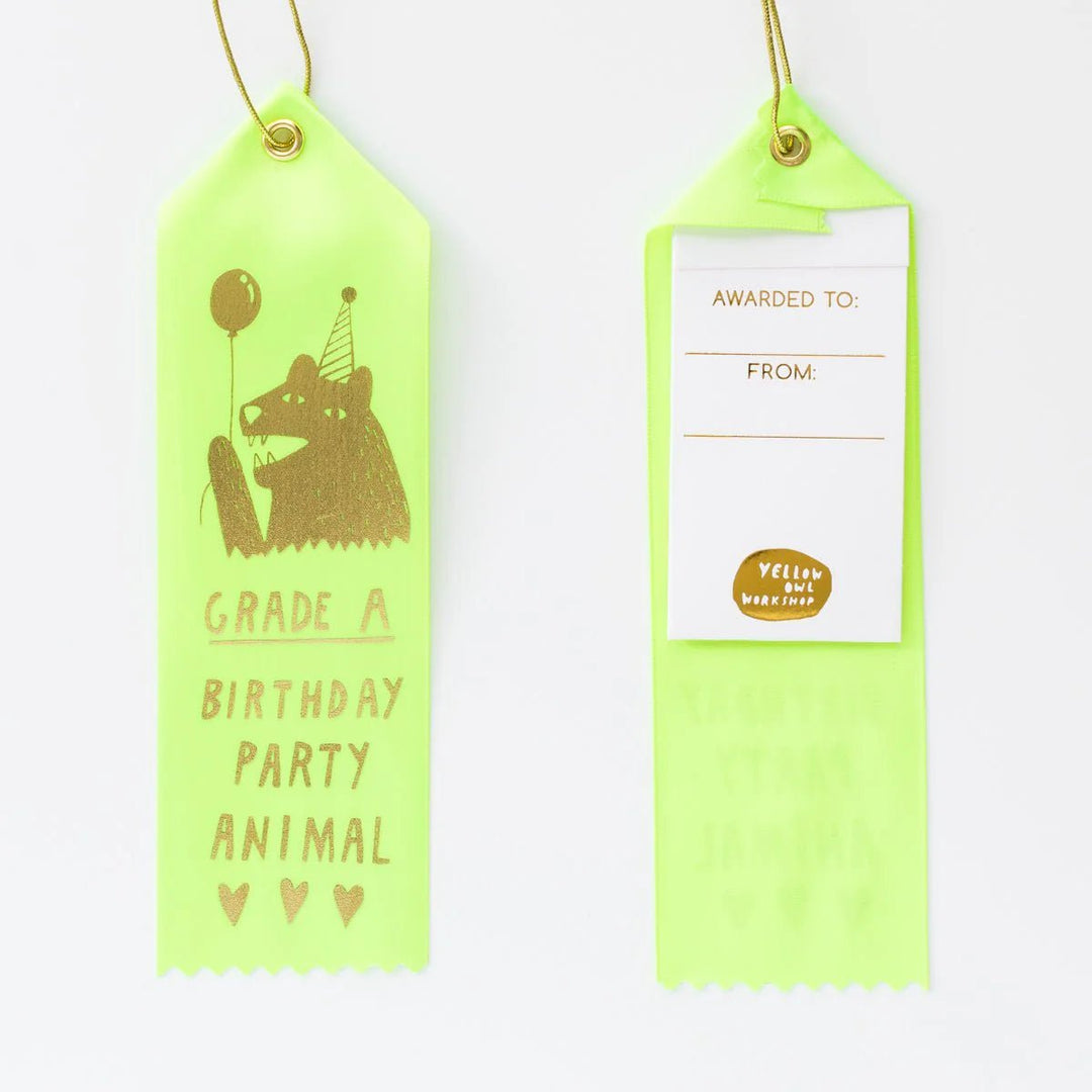 Grade A Birthday Party Animal Award Ribbon | Yellow Owl Workshop - Pretty by Her- handmade locally in Cambridge, Ontario