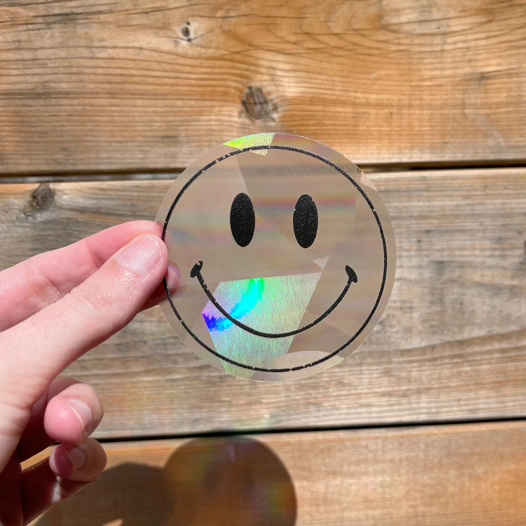 Happy Face Rainbow Suncatcher Sticker - Pretty by Her- handmade locally in Cambridge, Ontario