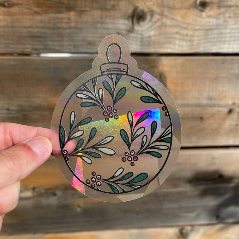 Holiday Ornament Rainbow Suncatcher Sticker - Pretty by Her- handmade locally in Cambridge, Ontario