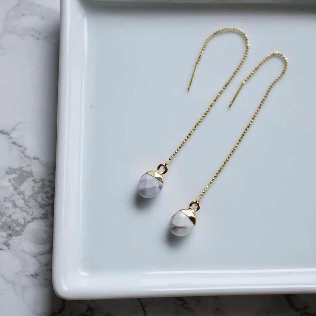 Les White Howlite Threader Earrings | TISH Jewelry - Pretty by Her- handmade locally in Cambridge, Ontario