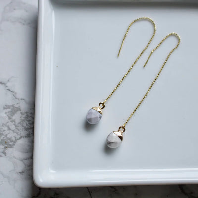 Les White Howlite Threader Earrings | TISH Jewelry - Pretty by Her- handmade locally in Cambridge, Ontario