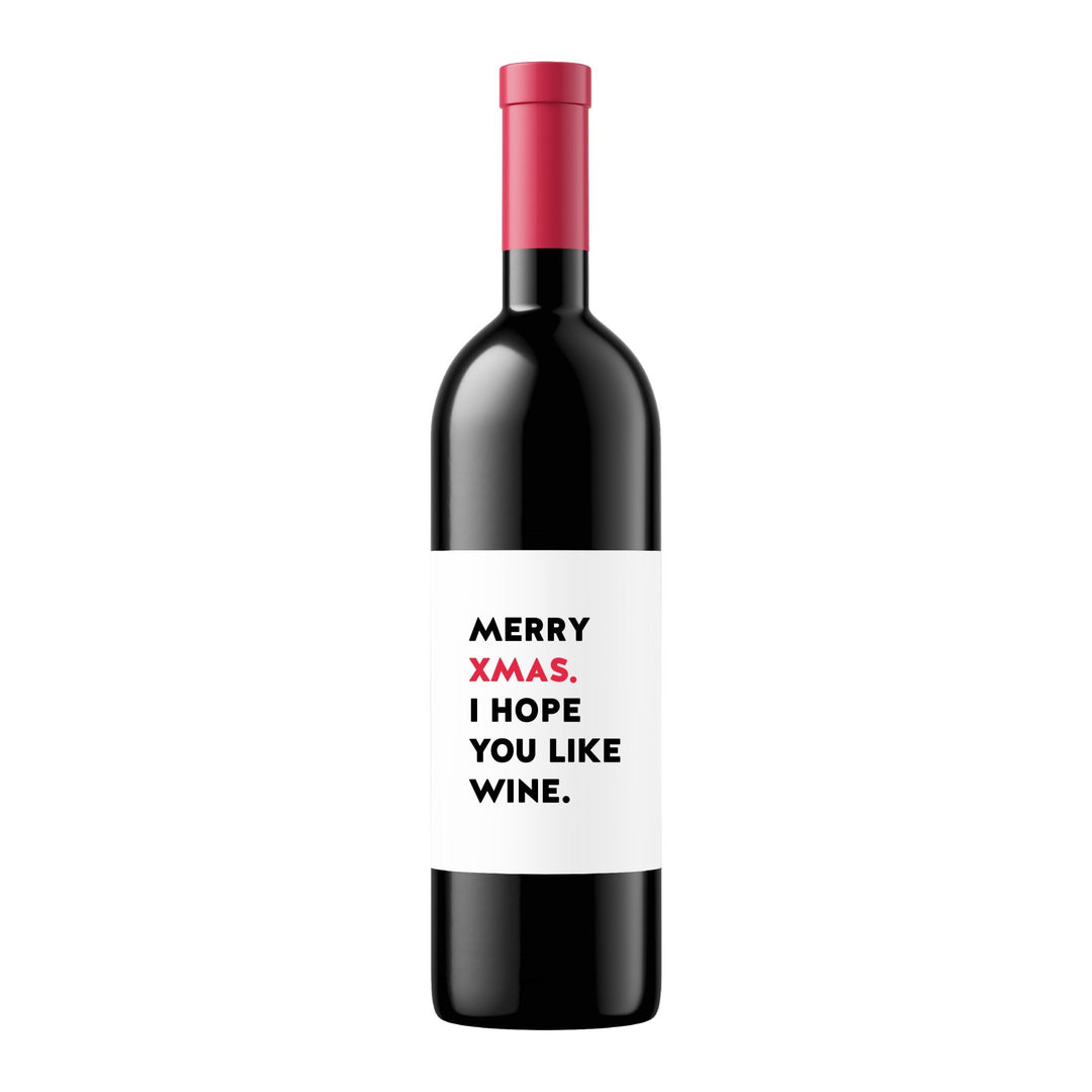 Merry Xmas I Hope You Like Wine | Wine Label - Pretty by Her- handmade locally in Cambridge, Ontario