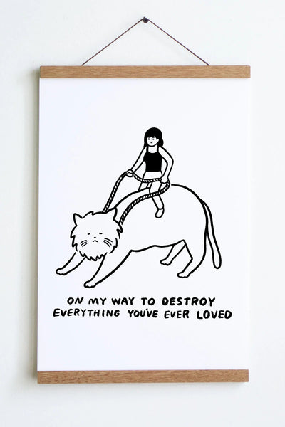 On My Way (Cat Rider) Print | Stay Home Club - Pretty by Her- handmade locally in Cambridge, Ontario