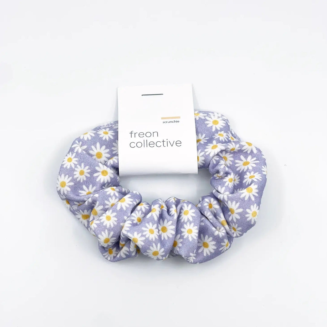 Organic Cotton Hair Scrunchie Lilac Daisies | Freon Collective - Pretty by Her- handmade locally in Cambridge, Ontario