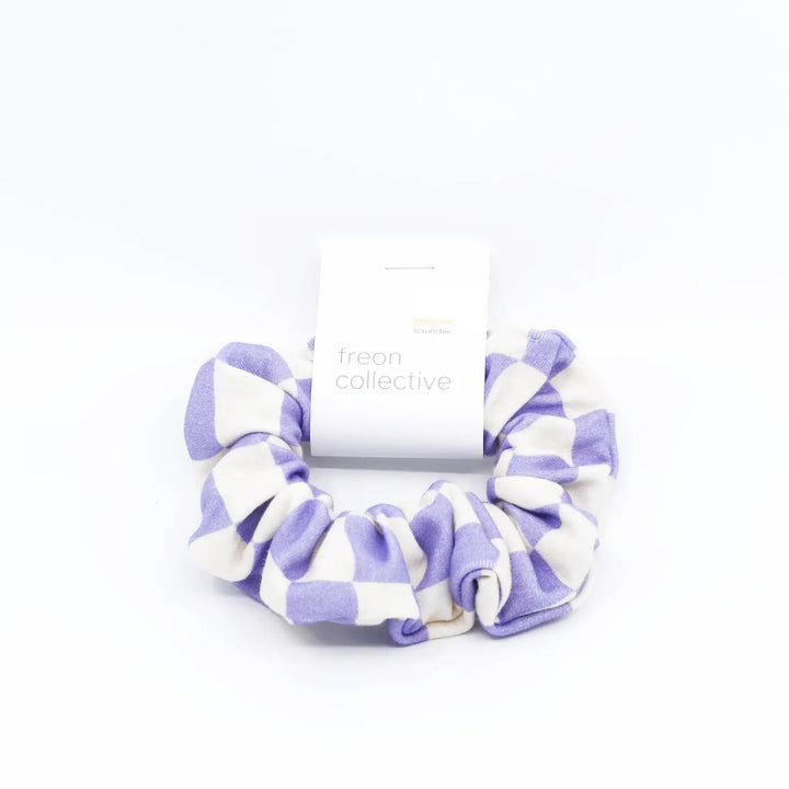 Organic Cotton Hair Scrunchie Periwinkle Checker | Freon Collective - Pretty by Her- handmade locally in Cambridge, Ontario