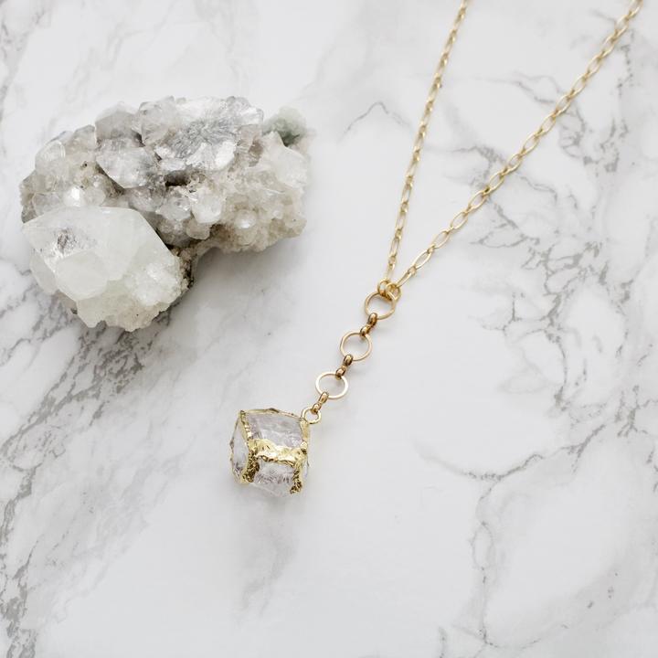 Quartz Cube Necklace | TISH Jewelry - Pretty by Her- handmade locally in Cambridge, Ontario