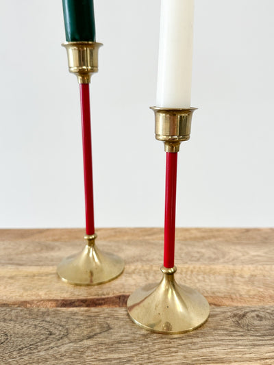 Red + Brass Candle Sticks Set of 2 - Pretty by Her- handmade locally in Cambridge, Ontario