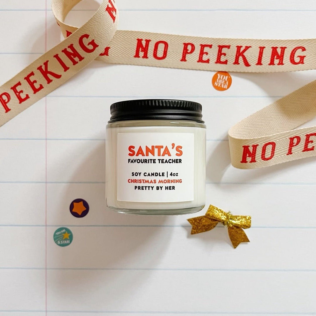 Santa's Favourite Teacher | Mini Candle - Pretty by Her- handmade locally in Cambridge, Ontario