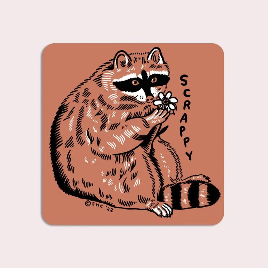 Scrappy Racoon Sticker | Stay Home Club - Pretty by Her- handmade locally in Cambridge, Ontario